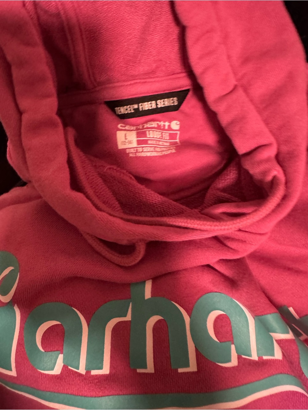 Carhartt Loose Fit Hoodie in Berry Pink with Logo Cozy Sweatshirt  Pullover SZ L - Picture 7 of 9